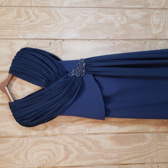 Alexander By Daymor New Navy Pleated Embellished Maxi Gown Dress Size 10 - Picture 2 of 8
